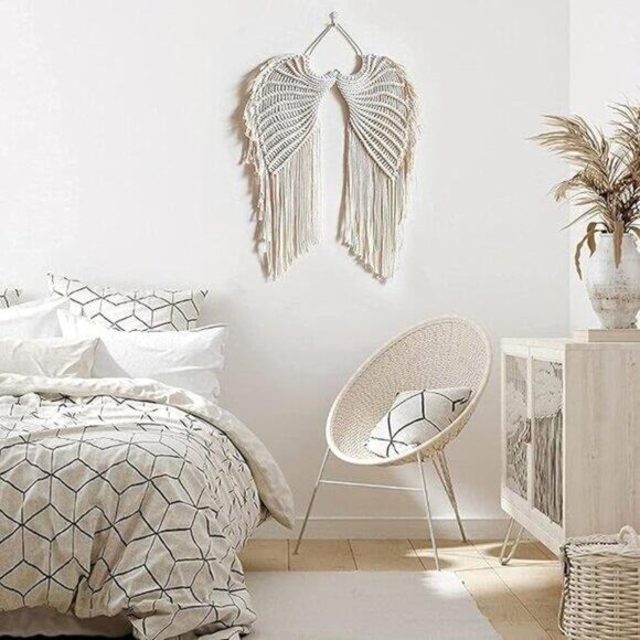 Angel Wings Macrame Wall Hanging Wall Decor Boho 15.7" W x 28.1" L. - Picture 4 of 4